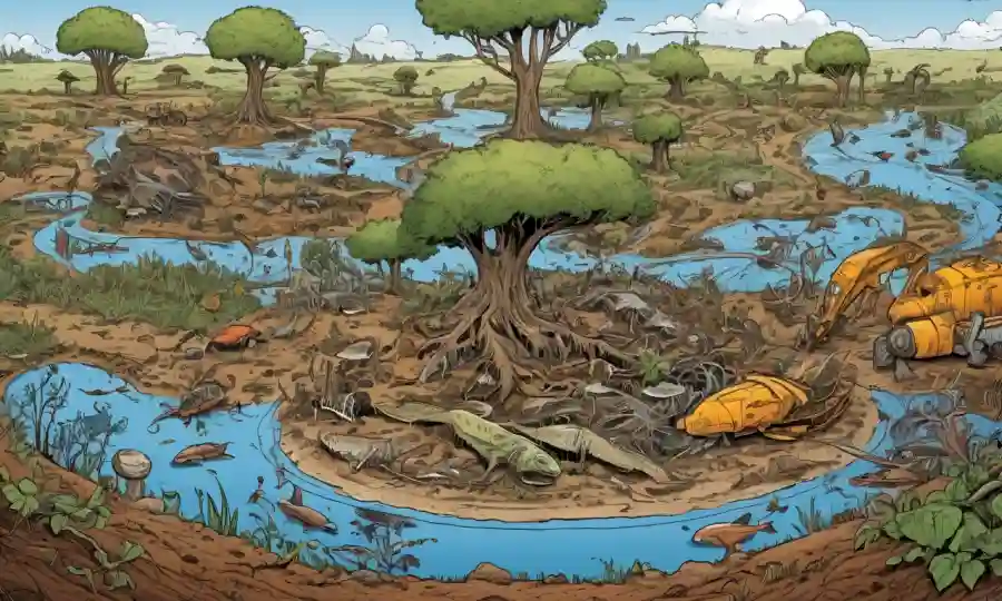 La ilustración del proceso de descomposición destaca las etapas e importancia en el ciclo del ecosistema.