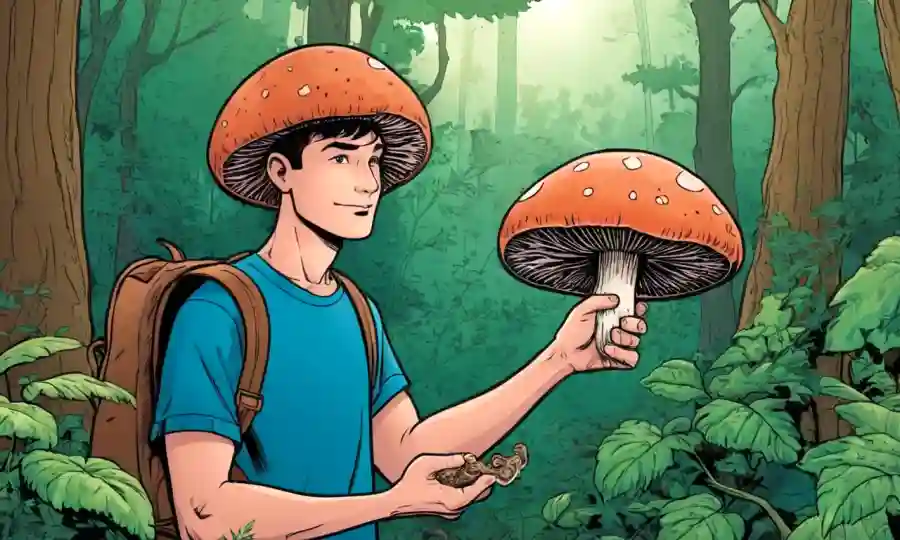 Una persona que sostiene un hongo en el ambiente exterior