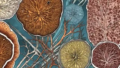 Imágenes microscópicas de estructuras de hongos con flechas destacando diferencias celulares.