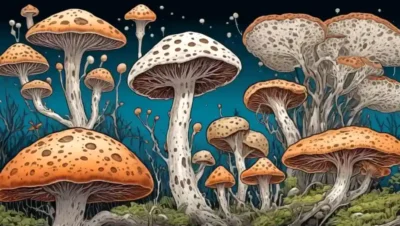 Imágenes microscópicas que comparan esporas fúngicas y estructuras de micelio.