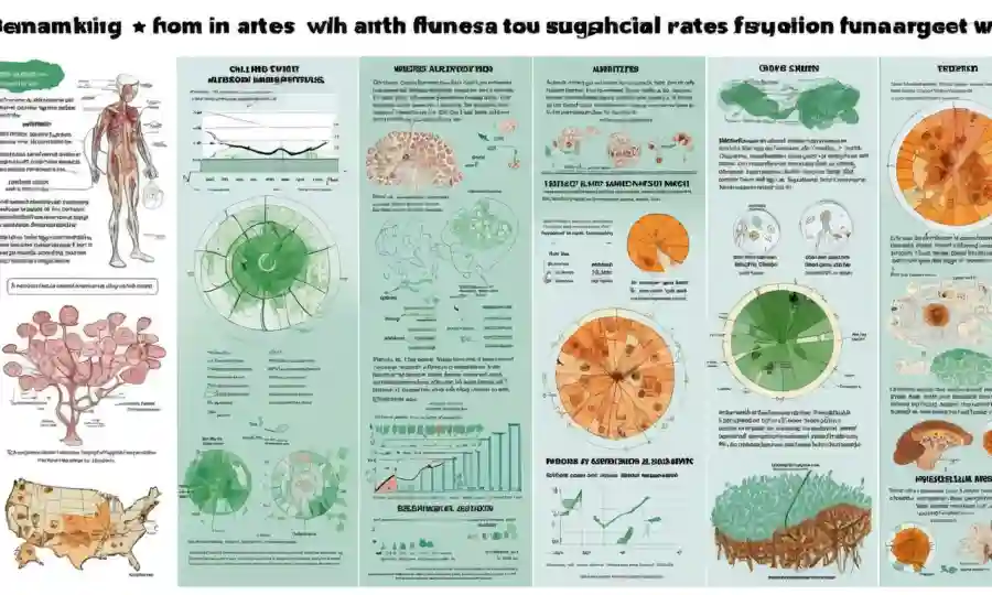 Una infografía que compara las tasas de infección fúngica por género con gráficos y gráficos estadísticos.