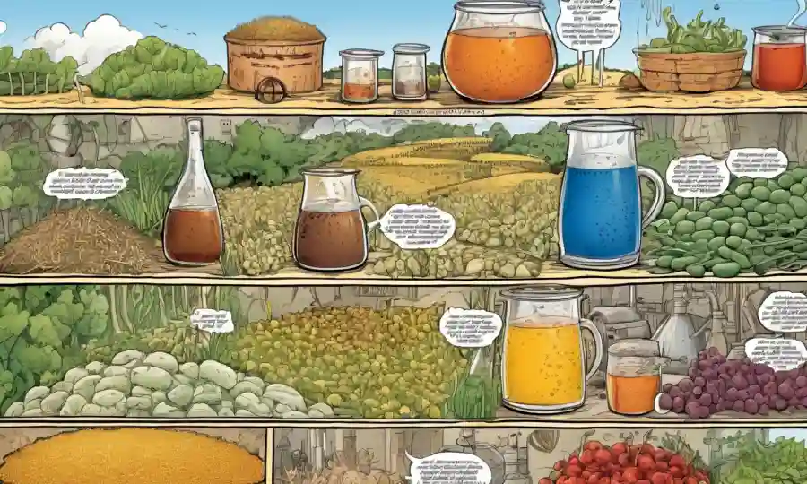 Un gráfico que compara los beneficios de los procesos de fermentación naturales y forzados con diversos alimentos en el fondo.