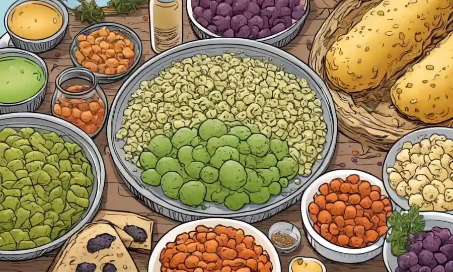 Título deslizamiento con muestras de alimentos e ilustraciones de microbios alrededor del proceso de fermentación.