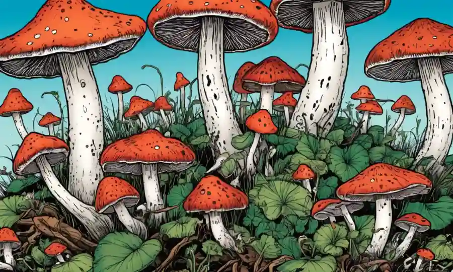 Mushrooms creciendo juntos