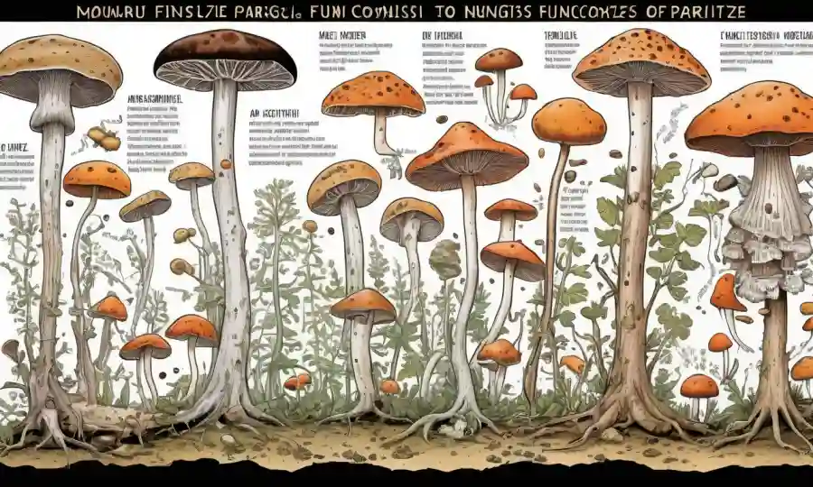 Diagrama de comparación que muestra características distintas entre hongos que se descomponen y aquellos que parasitan.