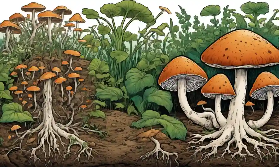 Comparación de hongos que crecen en materia orgánica frente a las raíces de plantas que infectan.
