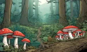 Setas que crecen naturalmente en el bosque junto con setas cultivadas en una mesa de agricultores.
