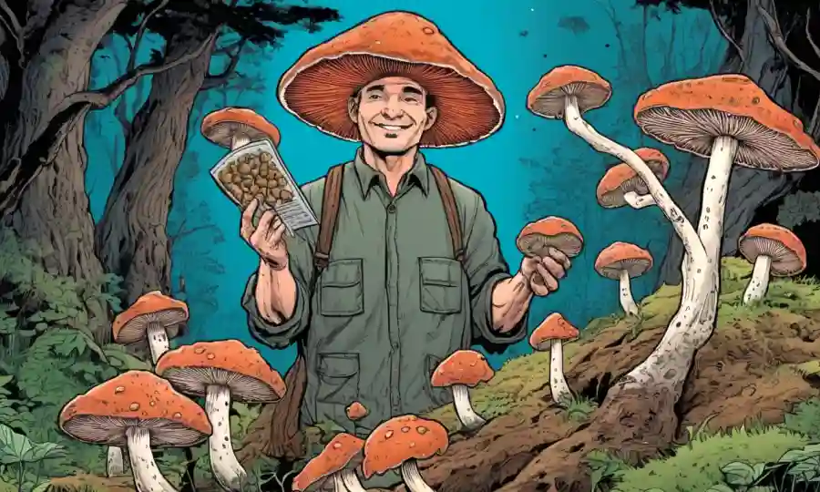 Un experto en hongos conteniendo varios especímenes hongos, destacando datos nutricionales y diferencias culturales.