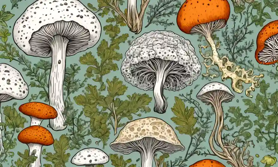 Estructuras e ilustraciones de micelio destacando diferencias entre tipos vegetativos y frutales.