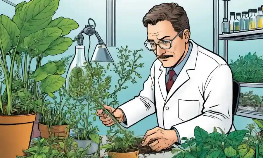 Un científico que examina muestras de plantas o animales, destacando la importancia de la clasificación científica.