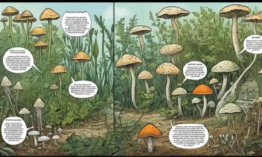 Comparación de muestras de plantas fúngicas y terrestres que muestran diferencias morfológicas.
