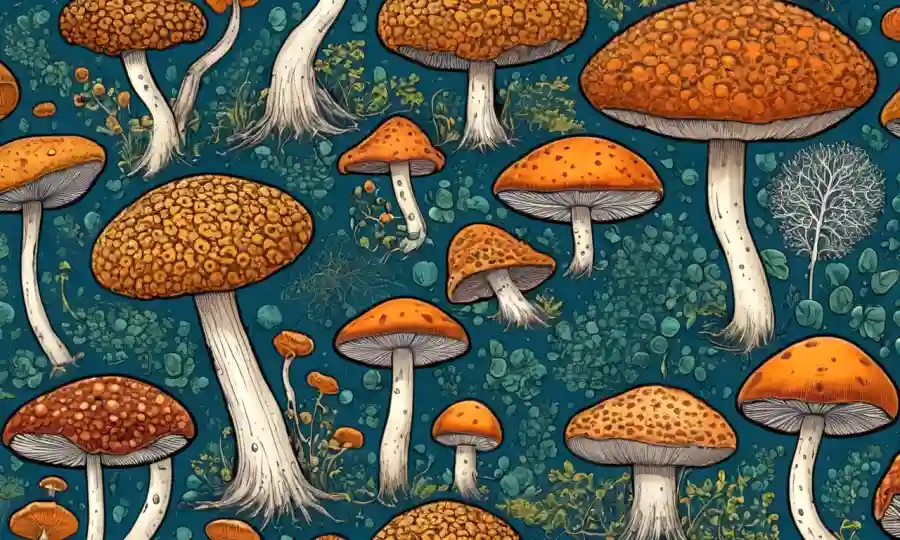 Imágenes microscópicas de esporas de hongos y estructuras de crecimiento.