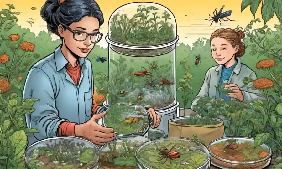 Biólogos que estudian diferentes tipos de insectos beneficiosos