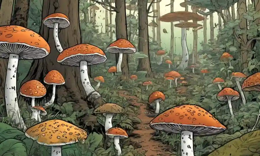 Una red de hongos interconectados en un bosque