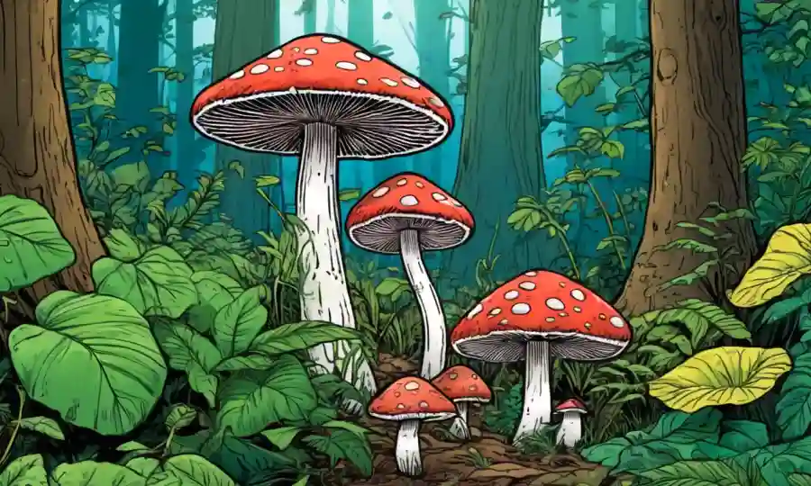 Los hongos creciendo en medio de una vegetación exuberante en un bosque
