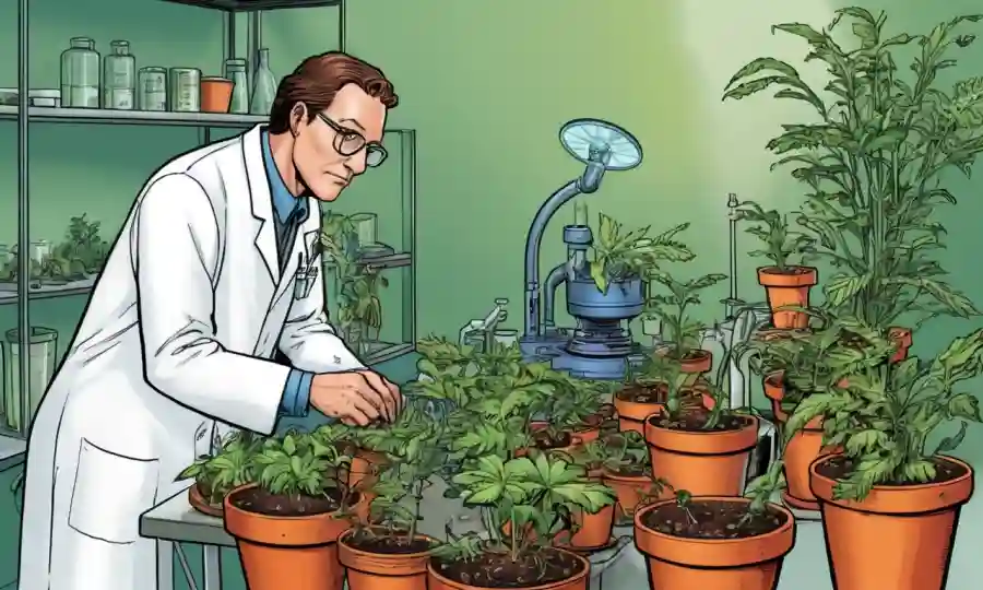 Un laboratorio científico que examina los depredadores naturales entre las plantas.