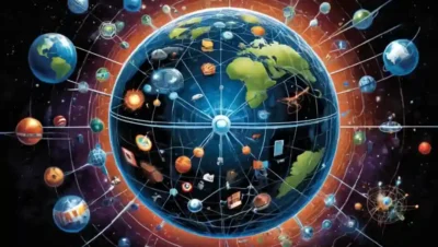 Una representación de la esfera de concepto de Internet con nodos interconectados