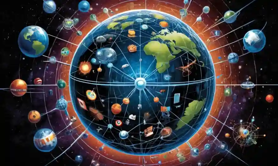 Una representación de la esfera de concepto de Internet con nodos interconectados