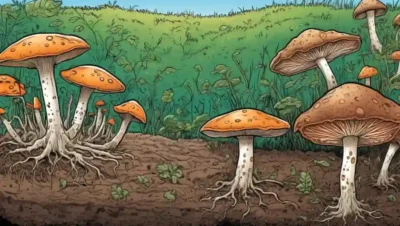Imagen comparando hongos sanos y enfermos con el suelo