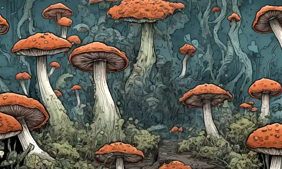 Imagen del microscopio mostrando crecimiento de hongos contaminados con formas alteradas.