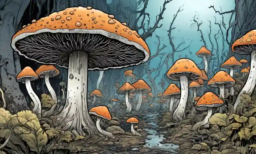 Fungi creciendo en ambientes contaminados con detalles microscópicos.
