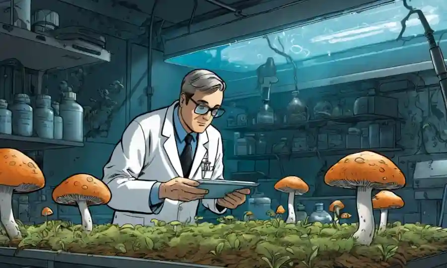 Un científico que examina el crecimiento de hongos en ambientes de humedad controlados.
