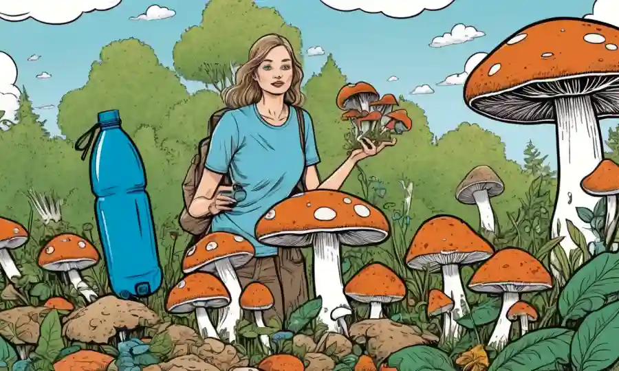 Una persona rodeada de hongos