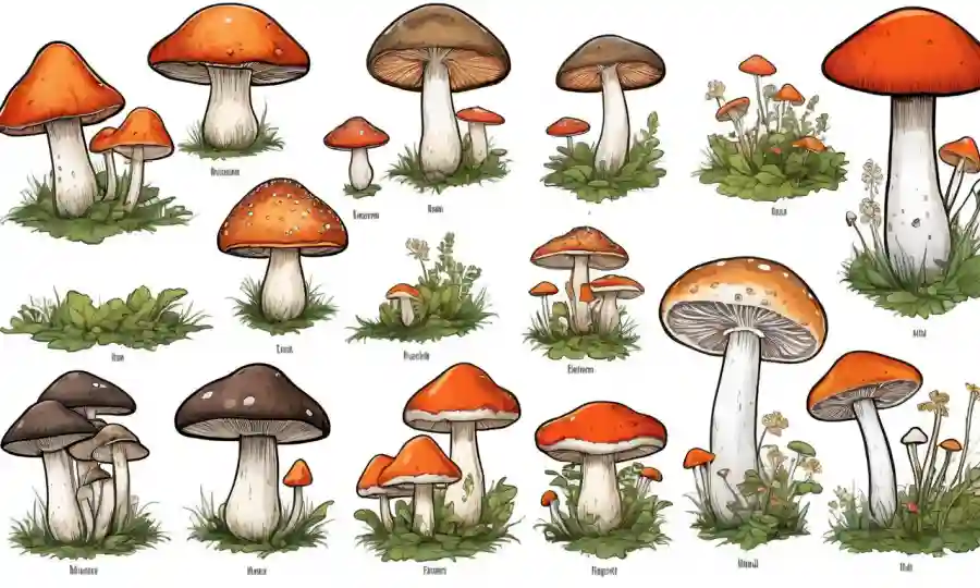 Una guía de identificación de hongos con varios tipos y sus efectos en humanos jóvenes y adultos.