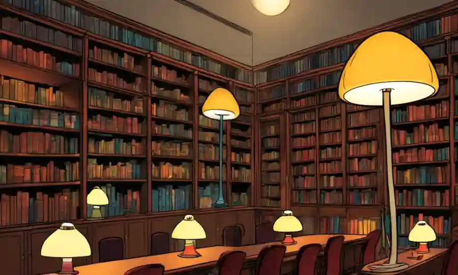 Las lámparas en forma de salón iluminan una biblioteca o espacio de investigación