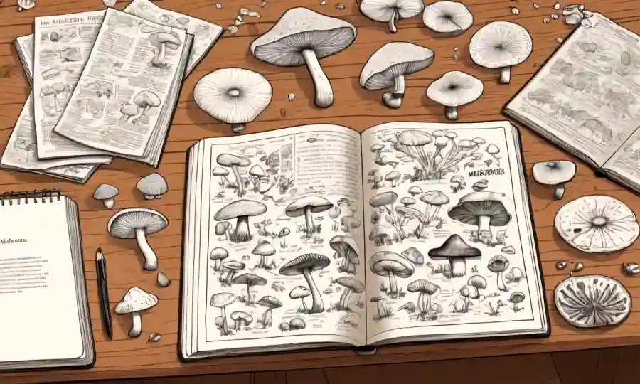 Setas dispersas entre textos filosóficos y diagramas en un escritorio de madera.