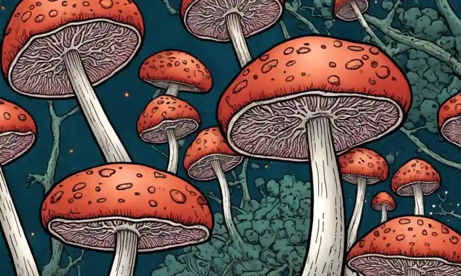 El acercamiento de las células cerebrales que se conectan como una gorra de hongos crece por encima.