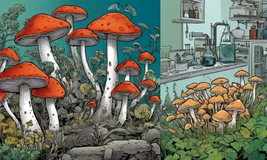 Imágenes científicas de hongos en entornos de laboratorio o naturaleza