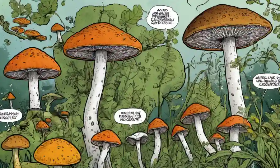 Ilustraciones científicas y gráficos sobre hongos y prácticas de fungicida sostenibles.