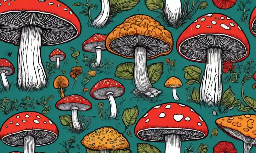 Los hongos creciendo en medio de ilustraciones cerebrales