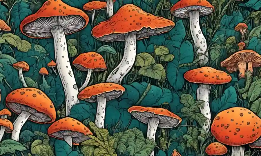 hongos que alteran la mente con ilustraciones de efectos psicológicos y físicos.