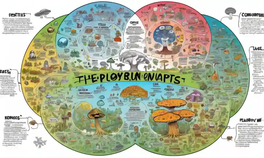 Un mapa mental que conecta las palabras psilocybin, terapia y beneficios en un diseño circular.