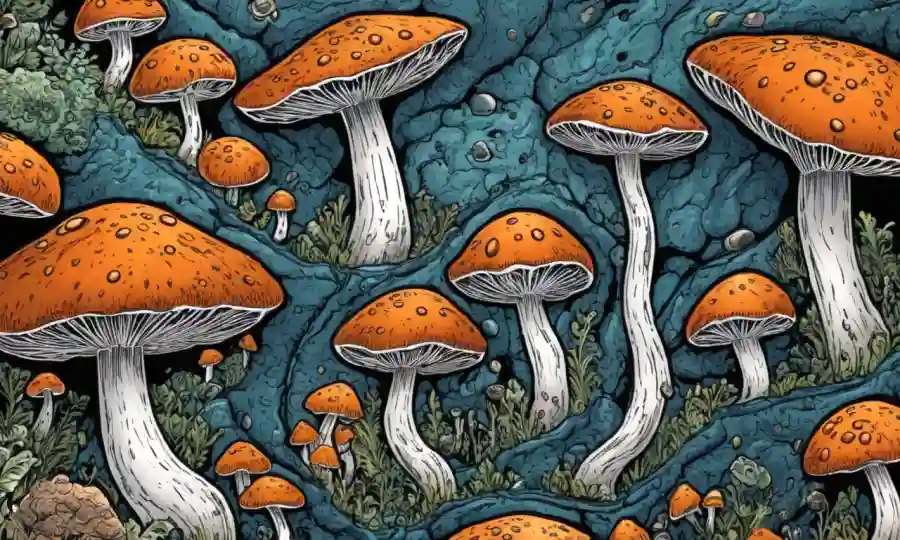 Una imagen microscópica de hongos con un peridio enfatizado (capa exterior) para protección.