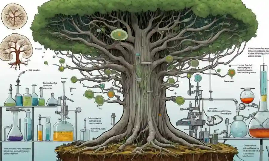 Un diagrama de árboles que muestra relaciones fúngicas en un entorno de laboratorio.