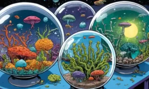 Microorganismos suspendidos en globos acuáticos o platos petri