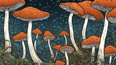 Una imagen microscópica de hongos red mycelium.