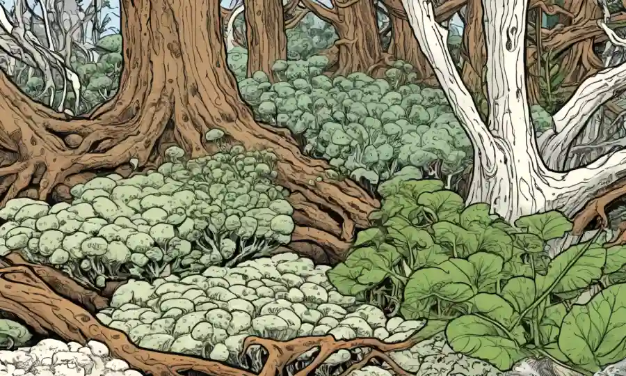 Cerrar el micelio envuelto alrededor de plantas, destacando la importancia ecológica.