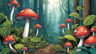 Un hongo creciendo en medio de plantas forestales