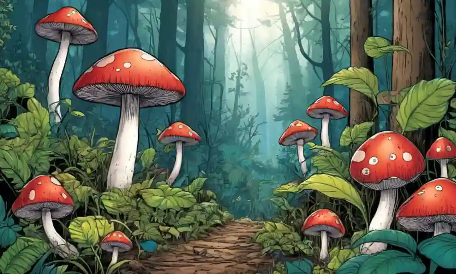 Un hongo creciendo en medio de plantas forestales