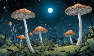 Setas o hifas fúngicas con esporas dispersas en el aire.