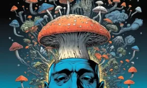 Una gorra de hongos cultivada en hongos sobre un cerebro de personas