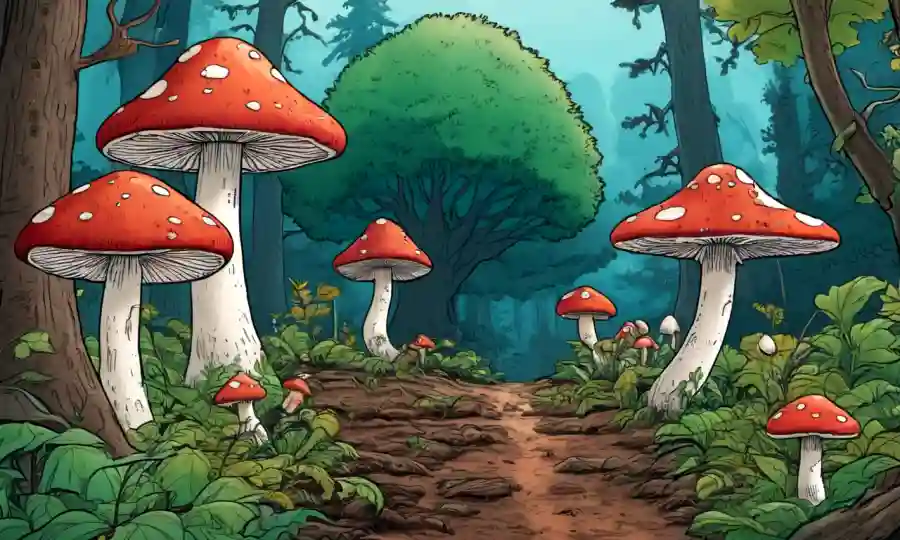 Setas que crecen entre los árboles en un ecosistema