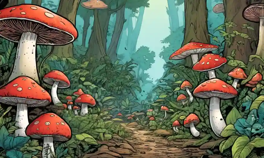 Relación simbiótica entre hongos y plantas en un ecosistema forestal.