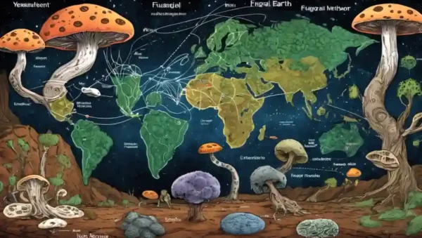 Una red fúngica ilustrada debajo de la superficie de las Tierras