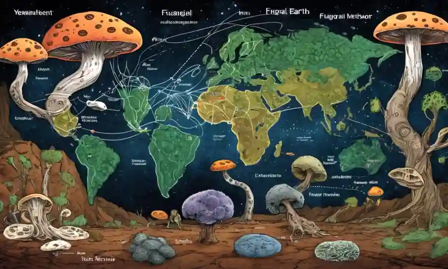 Una red fúngica ilustrada debajo de la superficie de las Tierras