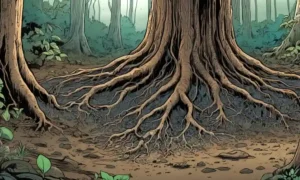 hongos Mycorrhizal conectando raíces de árboles bajo tierra en un ecosistema forestal.
